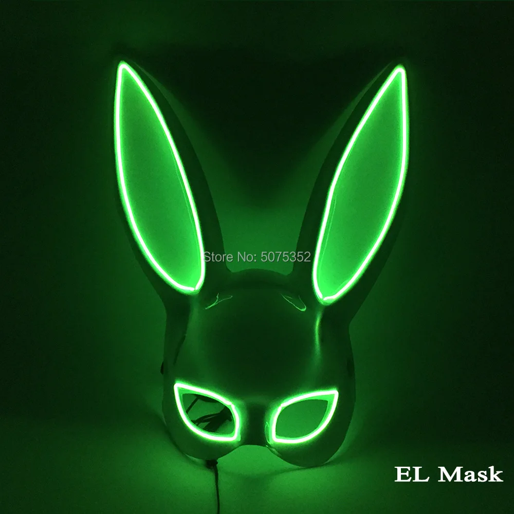 Карнавальная маска кролика EL Wire, маскарадная светодиодная маска кролика для ночного клуба, женская маска для дня рождения, свадебной вечеринки - Color: Lemon Green