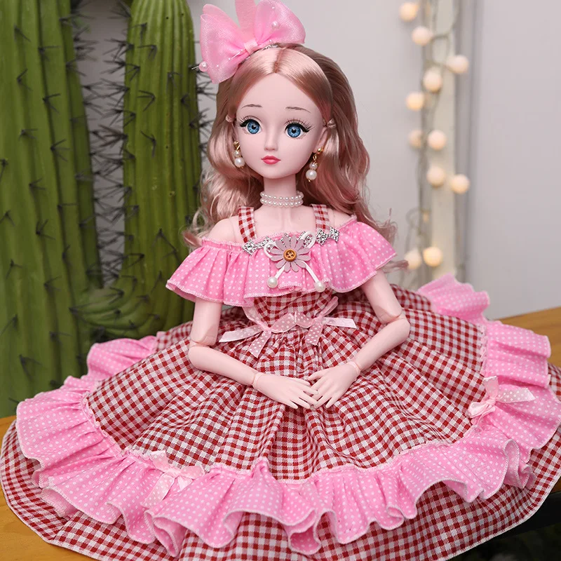 New 60cm 22 Articulated Bjd Doll Fashion White Skin 3D Blue Eyes 1/3 Princess DIY Dress Up Toys Gifts Girls Christmas Day Gifts