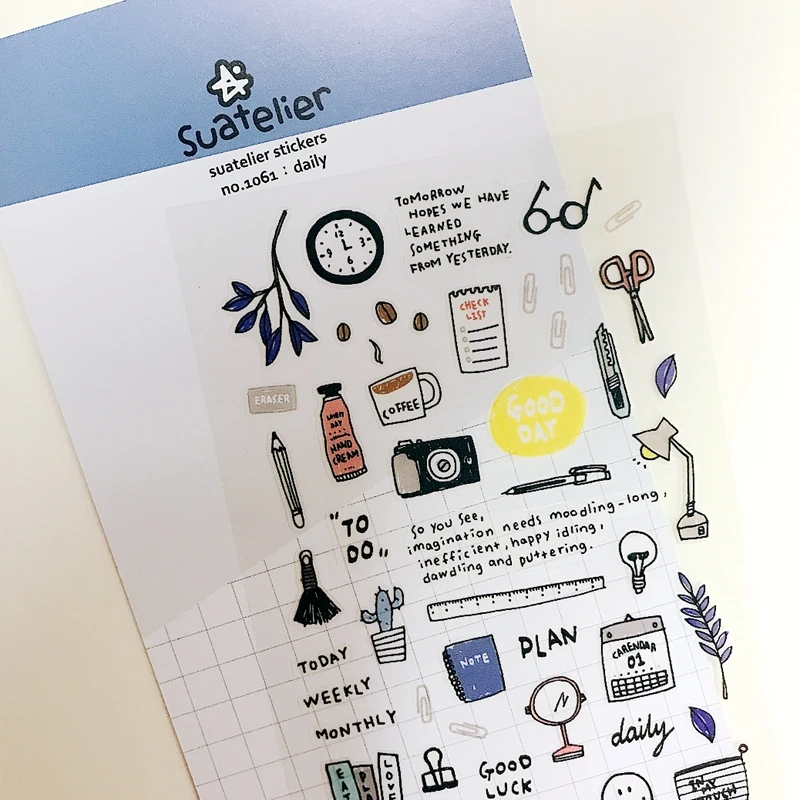 Suatelier Week Day Daily Sticker Plant Flower Clear PVC Scrapbooking Material Adhesive Die Cuttings Diary Journal Hobby Craft