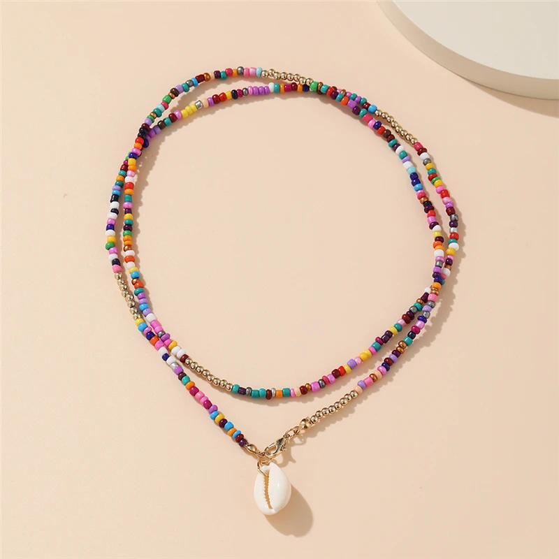 17KM Bohemian Colorful Bead Shell Necklace for Women Summer Short Beaded Collar Clavicle Choker Necklace Female Jewelry