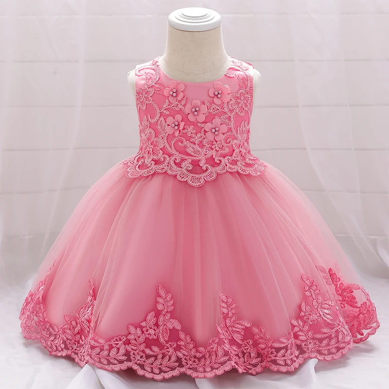 

2020 Summer First Birthday Dress For Baby Girl Clothes Newborn Floral White Dress Princess Party Ball Gown Toddler Infant Dress