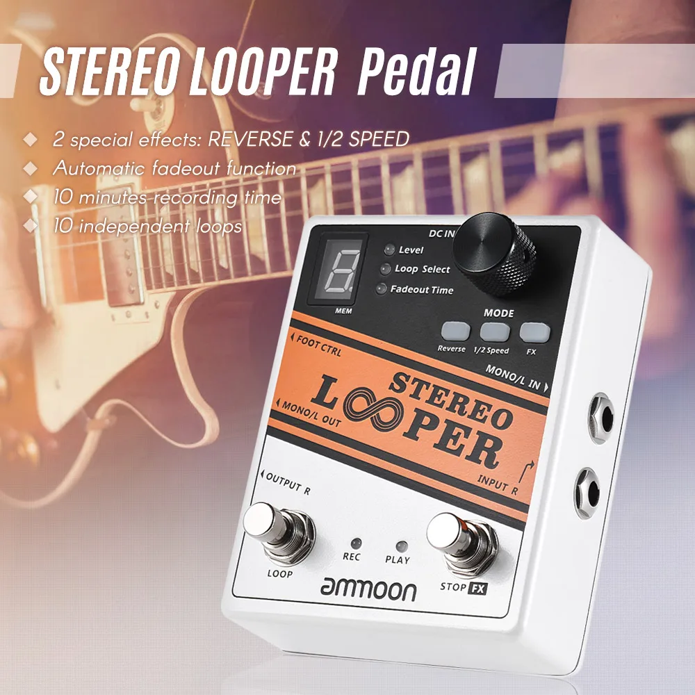 Высокое качество гитарные части ammoon STEREO LOOPER циклическая запись гитарный эффект педаль 10 независимых петель Макс. 10 мин время записи