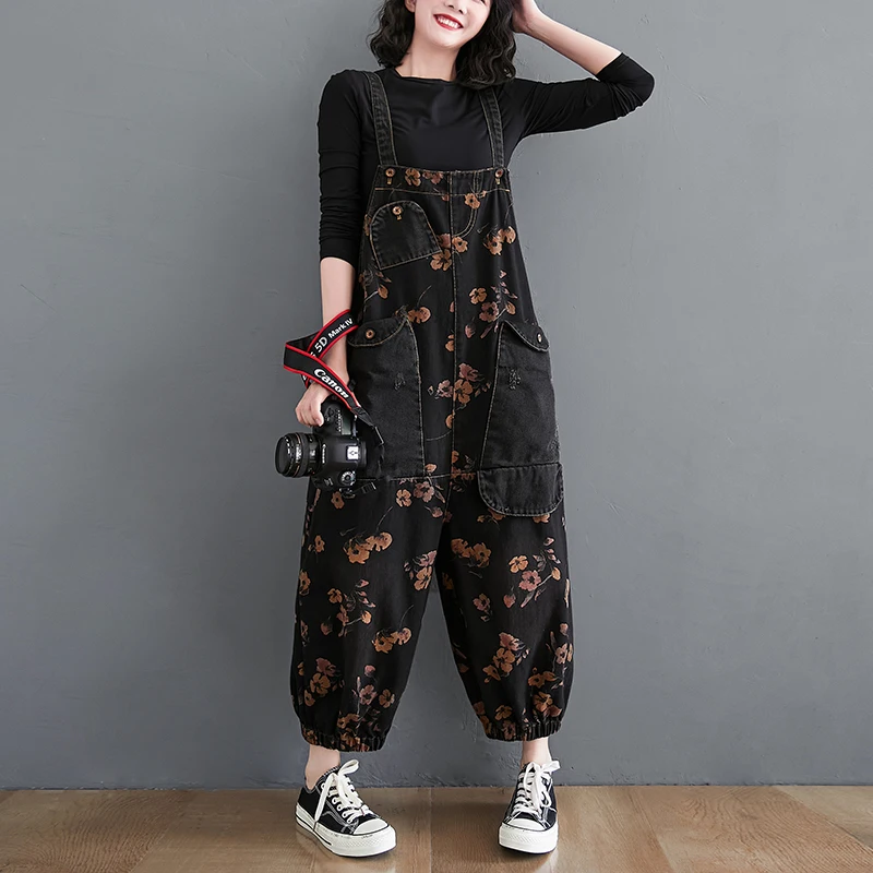 Buy Women Black Deep V-Neck Denim Flared Leg Jumpsuit Online at Sassafras