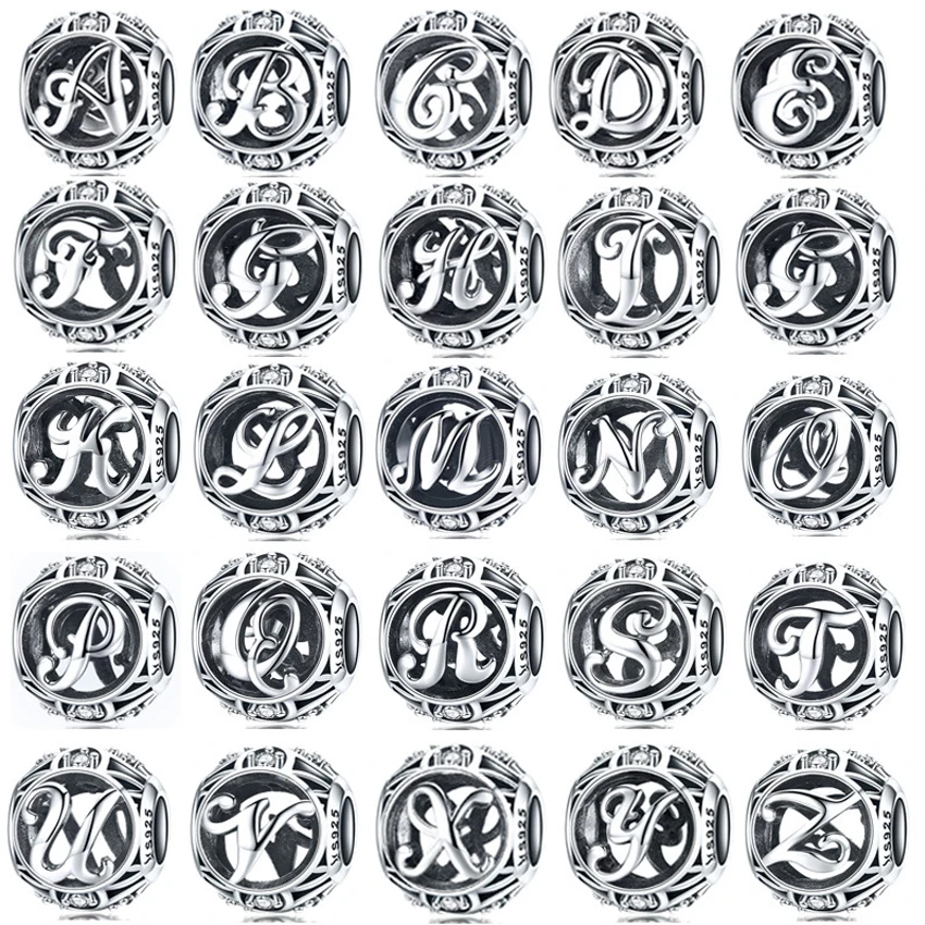 DIY Charm Fit оригинальный браслет Pan бусы из стерлингового серебра 925 пробы от A до Z 26