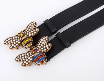 

Men And Women-Leather Belt Smooth Buckle Leather Belt Small Bee Bronze Belt Fashion Casual Versatile a Generation of Fat