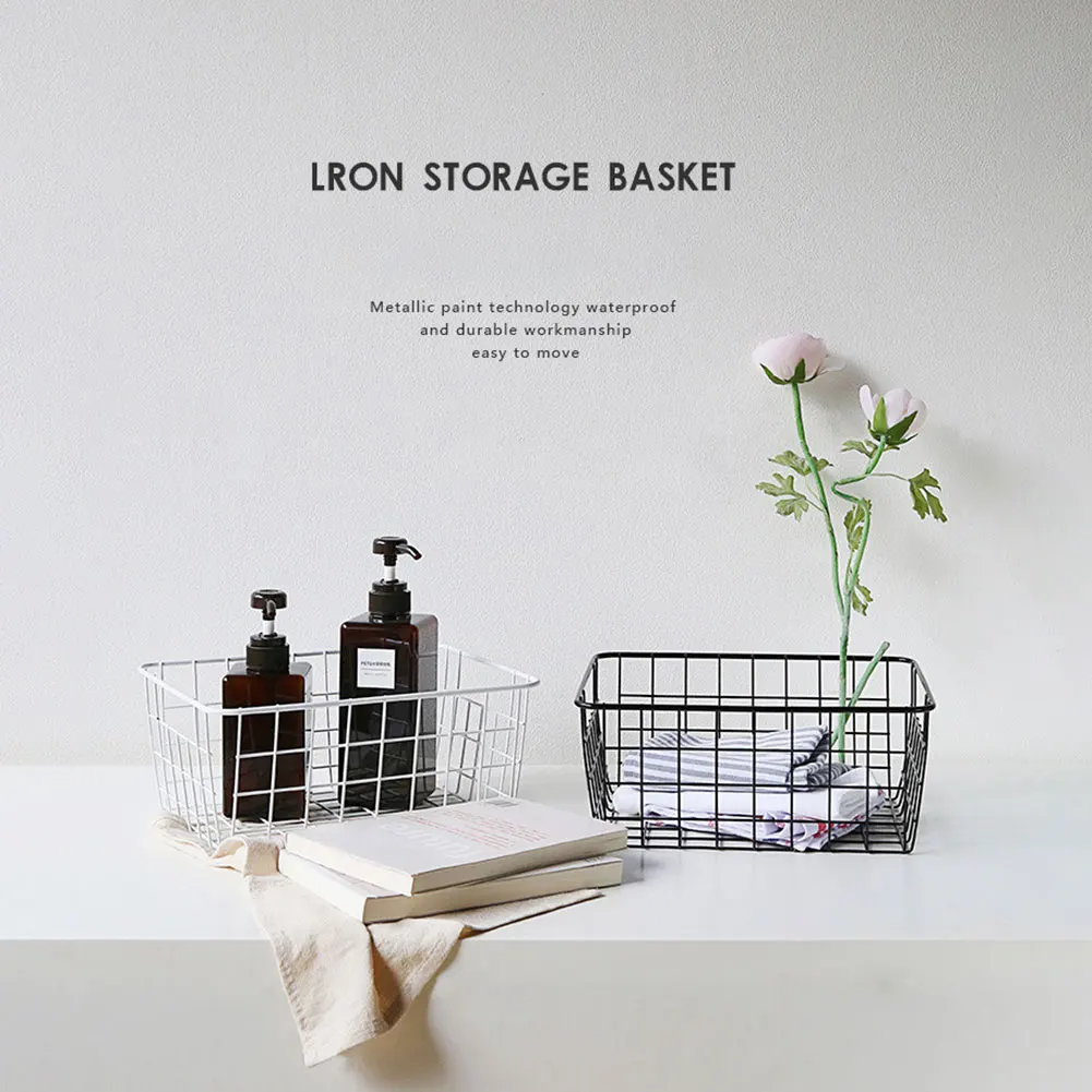 

Iron Storage Basket Art Wrought Storage Basket Desktop Bathroom Organizer Holder Home Sundries Container panier de rangement