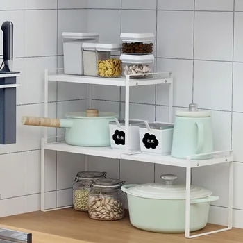 

Kitchen Desktop Storage Rack Metal Layered Storage Shelf Tableware Sundries Seasoning Organizer Household Supplies