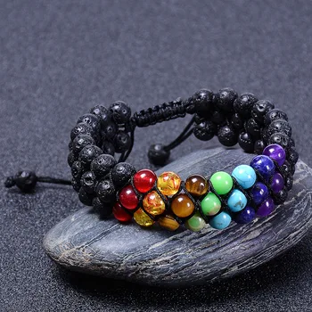 

6MM Natural Volcanic Tiger Eye Stone Bracelet Men and Women Hand-woven Black Magnet Three-layer Energy Yoga Bracelet Jewelry