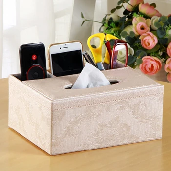 

Creative Rectangle PU Leather Desk Storage Case TV Remote Control Holder Napkin Paper Container Tissue Box Holder Home Storage