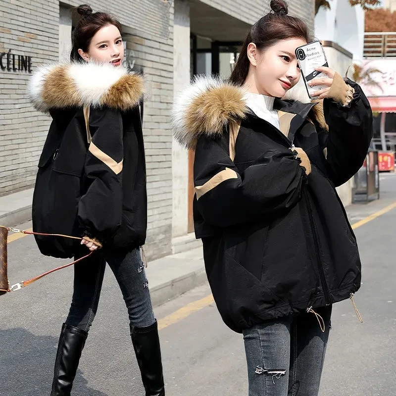 

Pai Overcome Women2022Winter New Mid-Length Down Padded Jacket With Large Fur Collar Female Coat Thick Cotton Padded Parkas L583