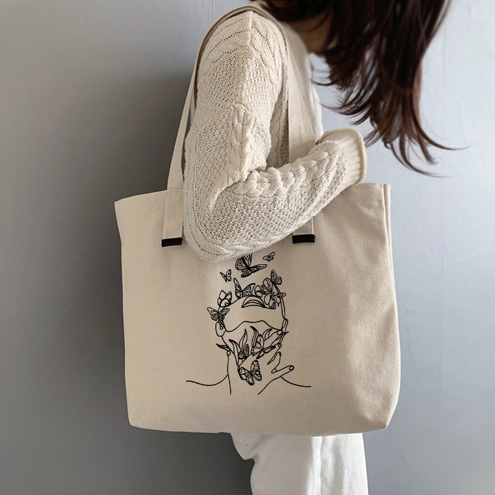 Shopping Bag linea estetica grafica Tote Harajuku Shopper Bag donna borsa a  tracolla in tela donna Ulzzang divertente Eco grande capacità - AliExpress