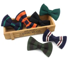 Мужской Женский вязаный галстук с бантом для свадебной вечеринки, Регулируемый классический полосатый галстук, дизайнерское вязаное платье, Вязаный Галстук с вышивкой, галстук-бабочка