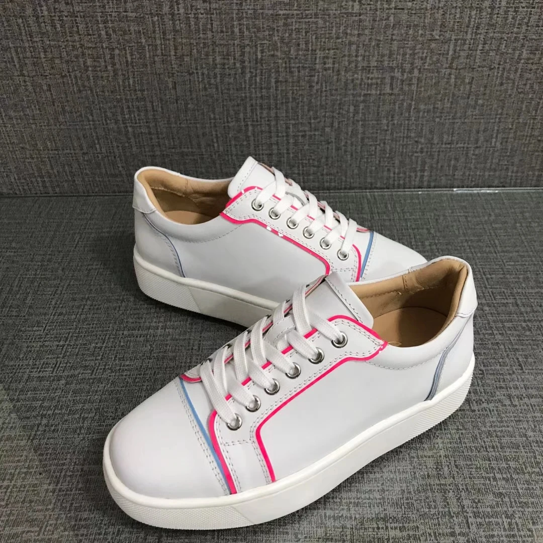 White Pink Leather Flats Casual Boat Shoes Low Cut Thick Red Bottom For Men Designer Loafers Sneakers Women Spikes Big Size 47 |