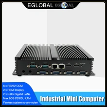 Mini PC industriale Eglobal Intel Core i3 i5 4005U 4200U 4500U 2 RJ45 Lan 2HDMI Linux Computer Desktop 6 RS232 COMs 8 USB windows