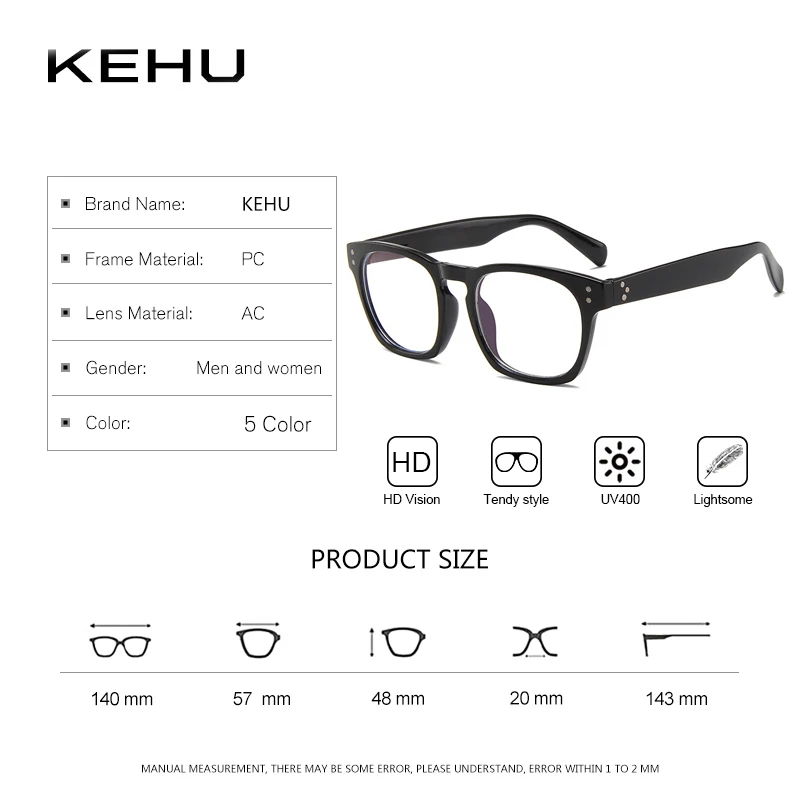 KEHU, ретро дизайн, квадратные очки для женщин, новинка, ультралегкие, не оптические очки, оправа для девушек, черная, леопардовая оправа для очков