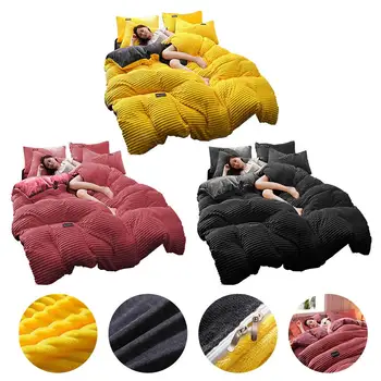 

4 Pcs Flannel Fleece Winter Duvet Cover Magic Fleece Quilts Cover Stripe Bedding Warm Comforter Cover Velvet Bed Cover Blanket 4