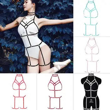 

Elastic Adjust Strappy Lingerie Harness Full Body Cage Top Garter Belt Party Rave Women Fashion Bra Pink Punk Pastel Goth