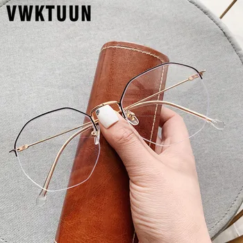 

VWKTUUN Half Frame Round Metal Glasses Frame Women Men Eyewear Myopia Frames Geometric Eyeglasses Frames Anti Blue Light