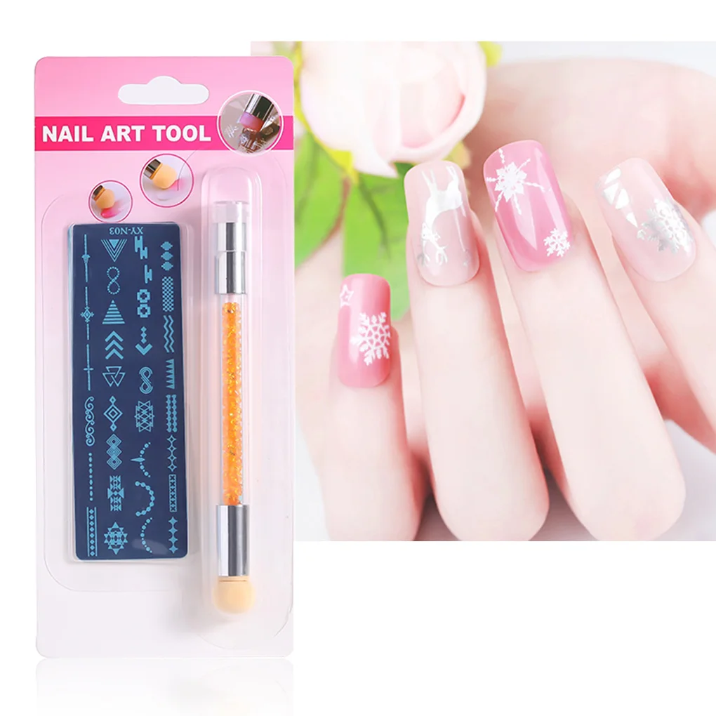 New Floral Pattern Stainless Steel Nail Stamping Plate Double-headed Nail Art Pen PVC Scraper