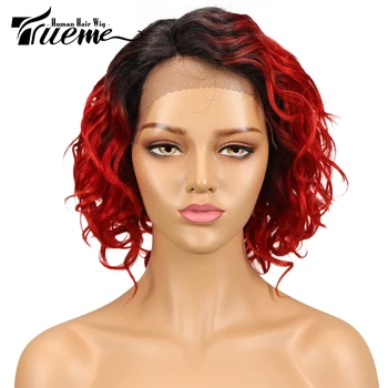 

Trueme Lace Front Human Hair Wigs For Women Water Wave Short Hair Wigs Remy Brazilian Pixie Cut Bob Curly Hair Wigs