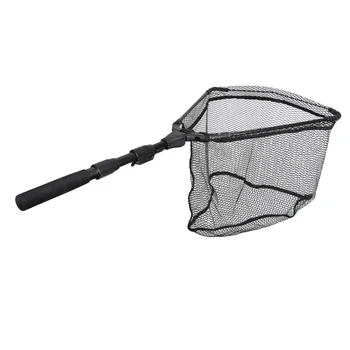 

Foldable Landing Net Triangle Brail Fly Fishing Fish Net Keeper Black with 43.3inch Extending Telescoping Pole