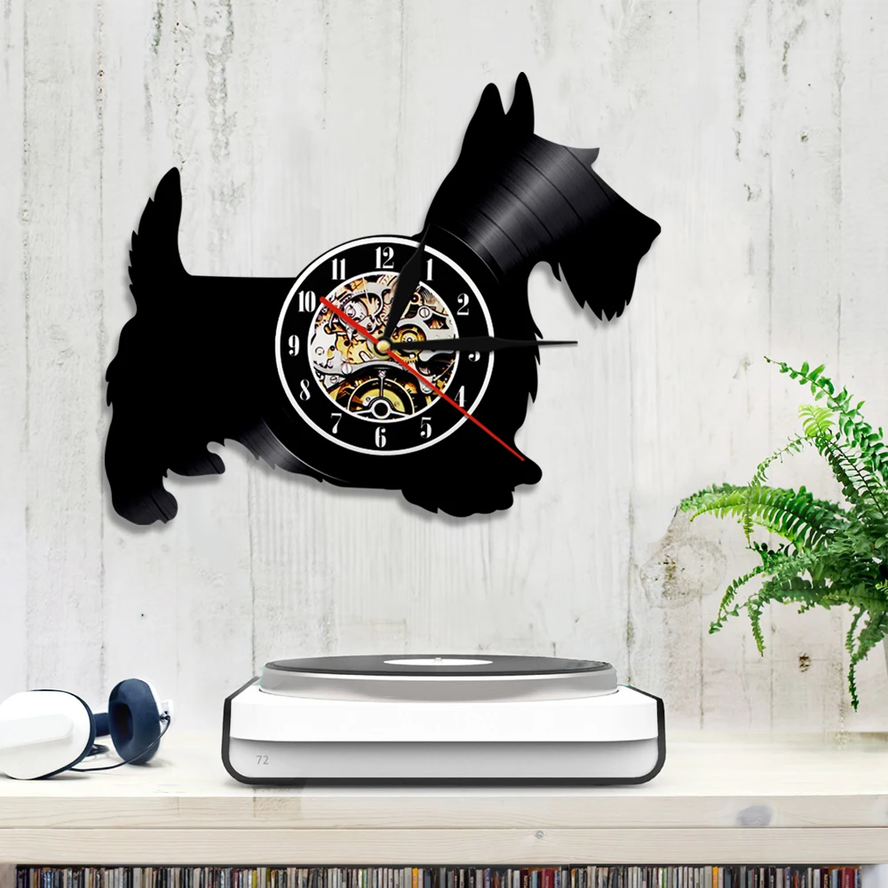 Скотти собака настенные часы шотландский терьер собака порода Виниловая пластинка настенные часы персонализированные щенок домашний декор Собака Любовник подарок