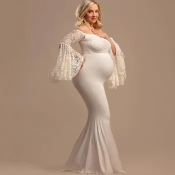 

vetement femme 2020 Women Maternity Pregnants dresses for photo shoot Photography Props Ruffles Long Sleeve Prom Gown Dress