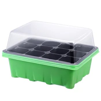 

OUNONA 10 Pcs Seedling Tray Sprout Plate 12-Cells Nursery Pots Tray with Transparent Lids Box For Gardening Bonsai (Green)