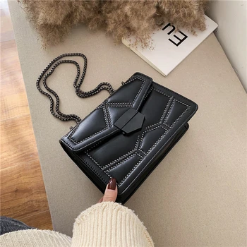 

Versatile Flap 2020 Fashion Woman PU Leather Shoulder Bag Rivet Chain Solid Messenger Bag Hard Buckle Travel Purses And Handbags