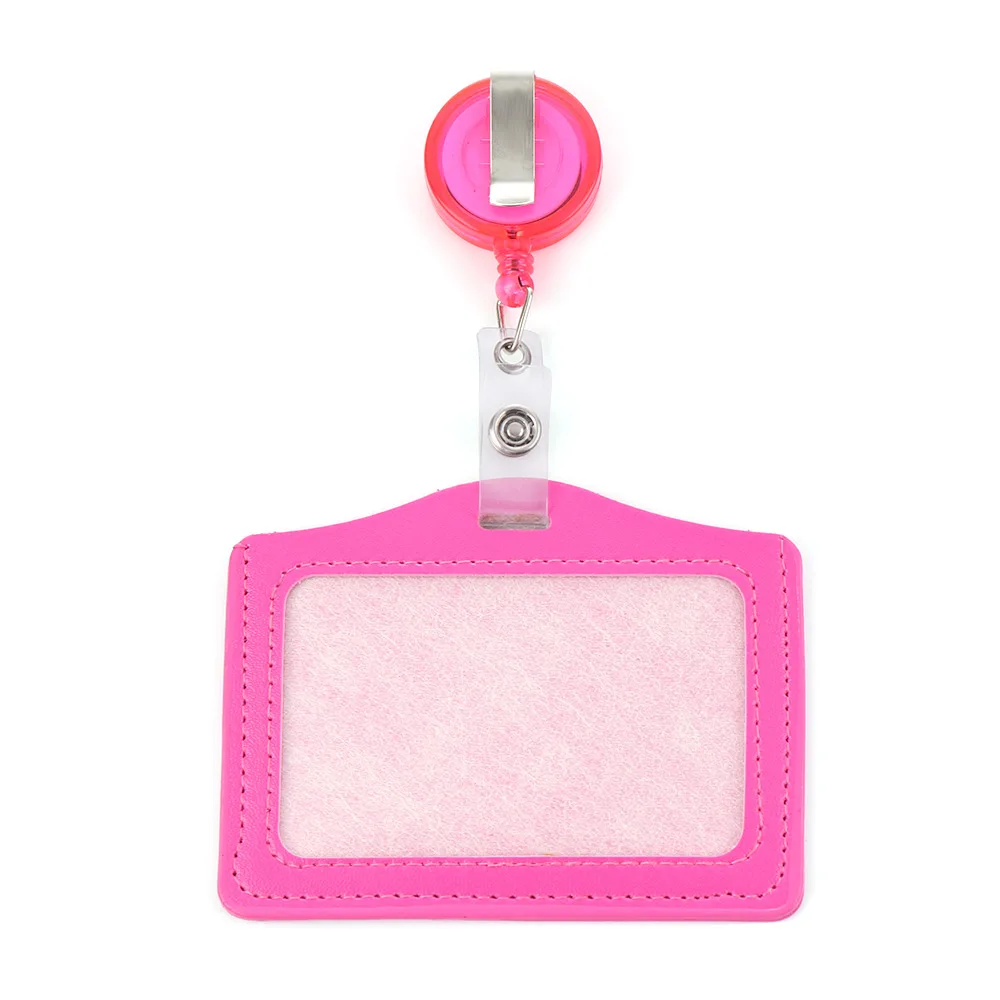 ID держатель для карт бейдж чехол кредитный держатель для карт s PU карта автобус ID Держатели идентификационный значок с выдвижной катушкой защитный корпус - Цвет: Розовый