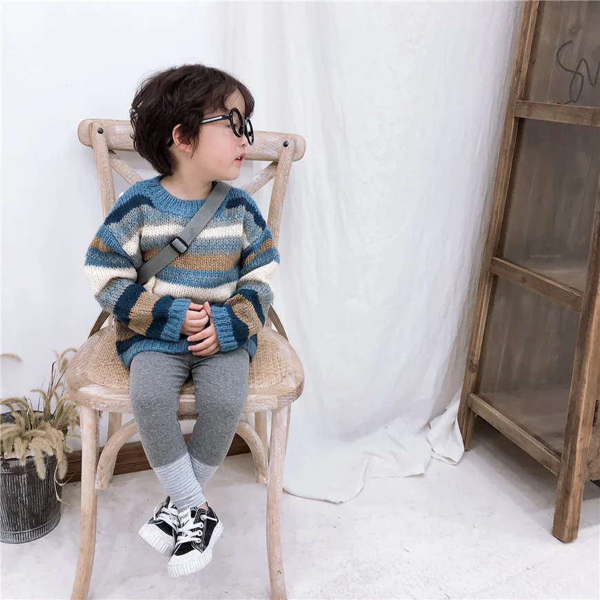 Honey Angle/осенне-зимний свитер для девочек вязаный свитер в полоску с длинными рукавами для малышей, блузки детская одежда синего и розового цвета