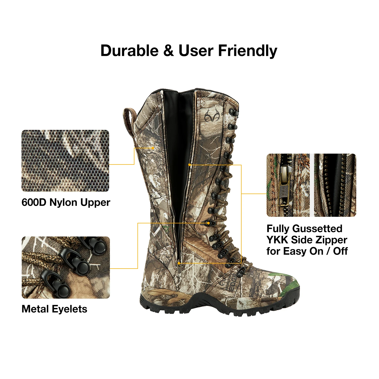Tanie Męskie buty myśliwskie TideWe izolowane 400G 600D trwałe nylonowe antypoślizgowe 40cm oddychające boczne zamki Realtree Edge Camo polowanie Boot