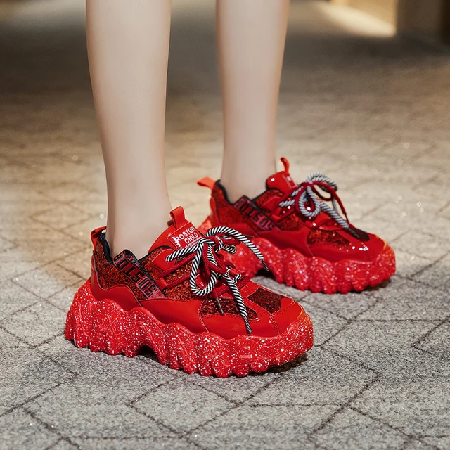 Zapatillas de con plataforma roja para mujer, zapatos gruesos con de diseñador, baloncesto, 2020 - AliExpress