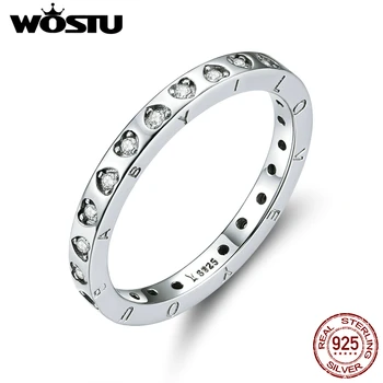 

WOSTU Real 925 Sterling Silver Fashionable Rings Bright Zircon Heart Wedding Ring Finger For Women Original Jewelry BKR633