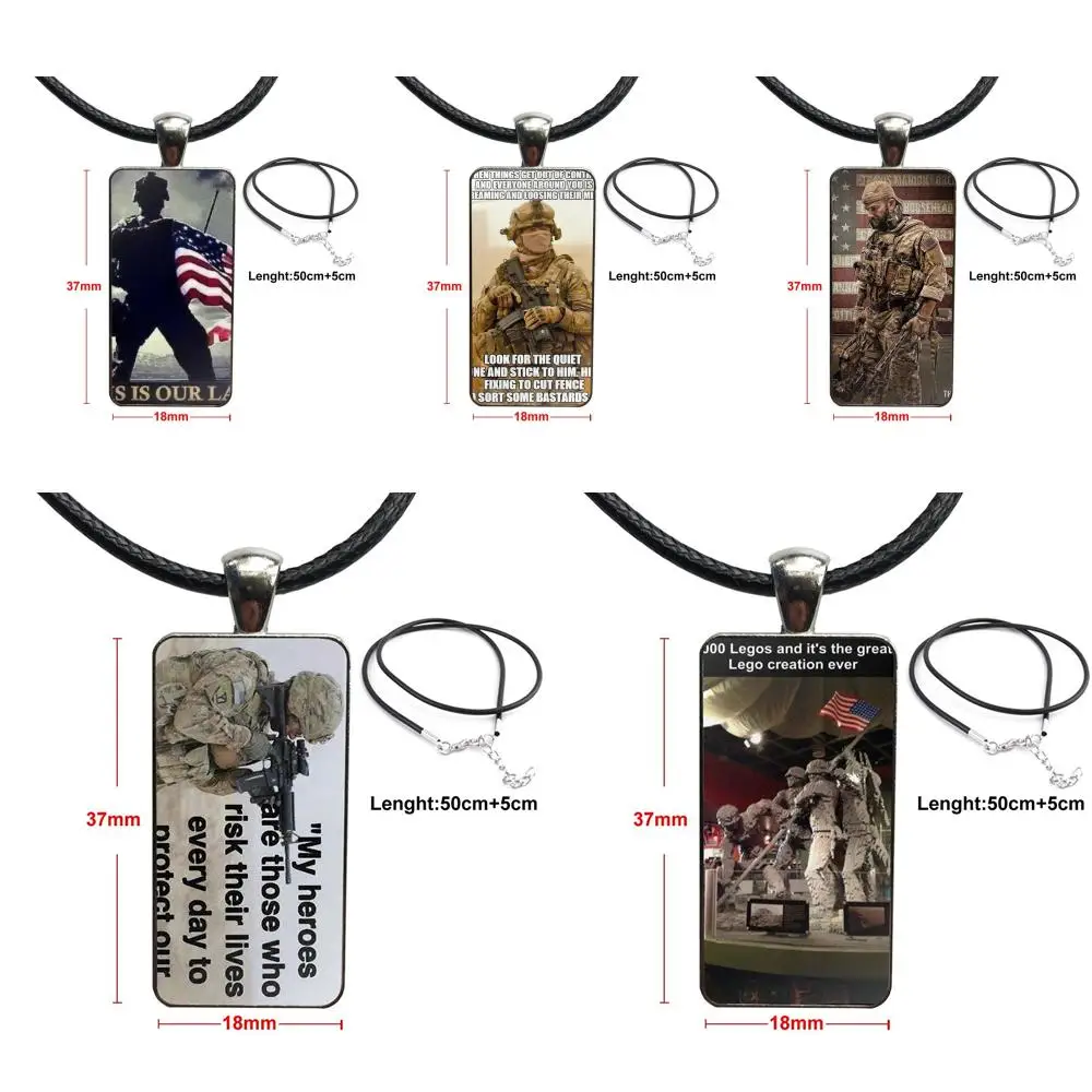 American Marines Army Brand Steel Color Jewelry Fashion Statement Necklace Glass Necklaces