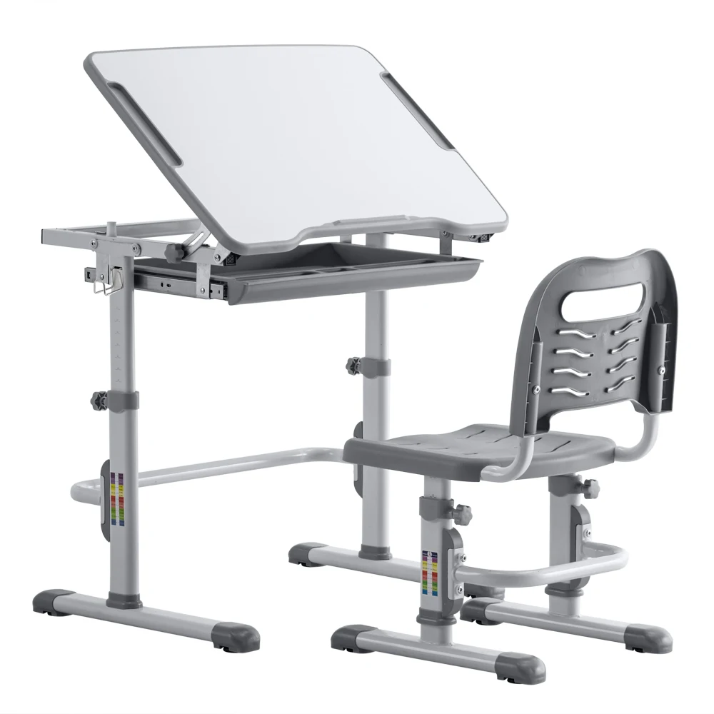 

Student Desks and Chairs Set C Style White Lacquered White Surface Light Grey Plastic [70x38x(52-74)cm]