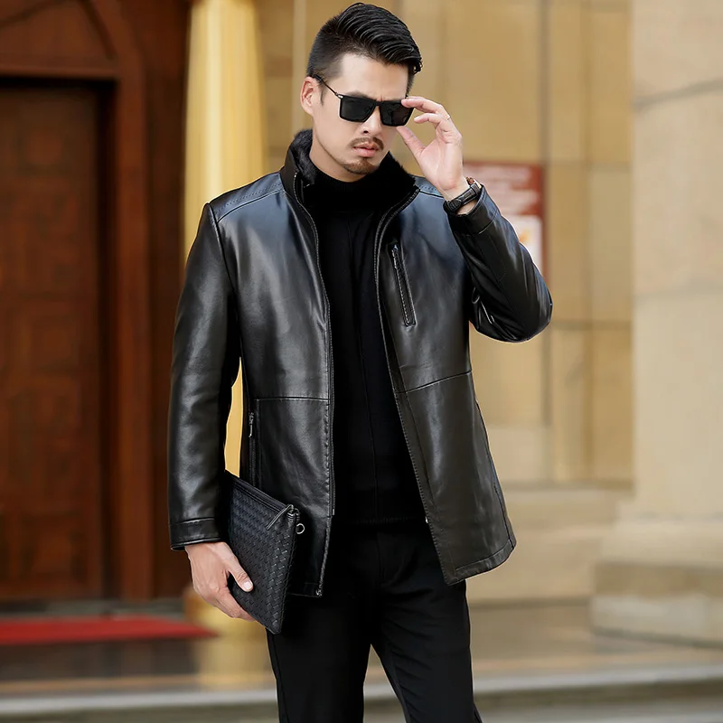 gold 2020 color New lining winter warm water mink collar men's leather jacket fur coat | Мужская одежда