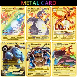 Jouet Pokemon Vmax Ex Pikachu, Charmander, édition limitée, cartes anglaises brillantes, jouets pour enfants, carte en métal, cadeau de noël 