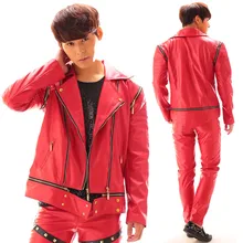 Красная куртка для ночного клуба, бара, мужской певец, металлическая молния, кожаная куртка в стиле панк, вечерние костюмы для выступлений, Мужская Уличная одежда в стиле хип-хоп, DWY2716