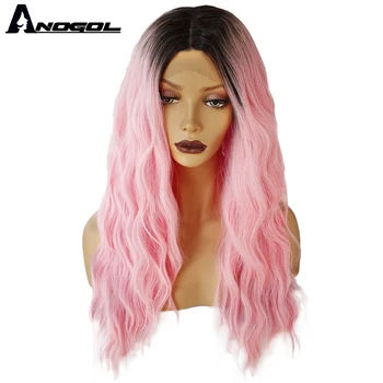 

Anogol Hair Synthetic Lace Front Wigs For Black Women Soft Loose Wave Hair Ombre Brown Pink Heat Resistant Hair Futura Fiber Wig