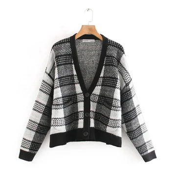 

Fashion Za 2020 women Long sleeve V-neck knitted coat patch pockets at front buckle closure at front Knit cardigan