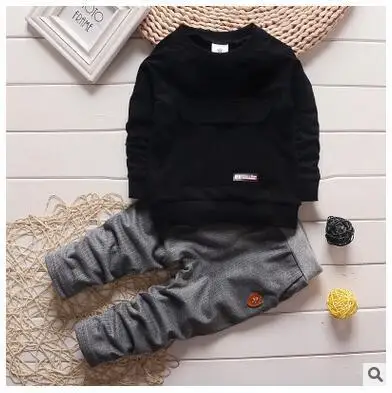 Black Коллекция года, одежда для детей комплекты из 2 предметов, куртка+ штаны Модный осенне-зимний костюм с надписью для маленьких мальчиков осенний хлопковый спортивный костюм, верхняя одежда - Цвет: Black