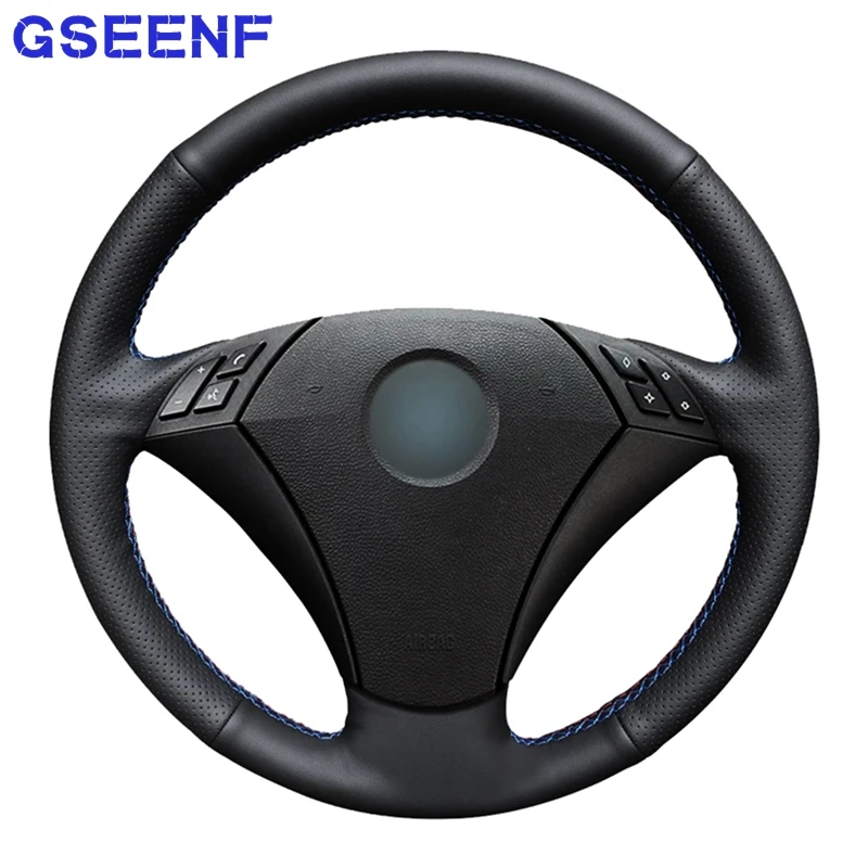 For BMW E60 Sedan 530d 2003-2009 E61 Touring 2004-2009 Braid Car Steering Wheel Cover Black Wearable Genuine Leather Wrap | Автомобили и
