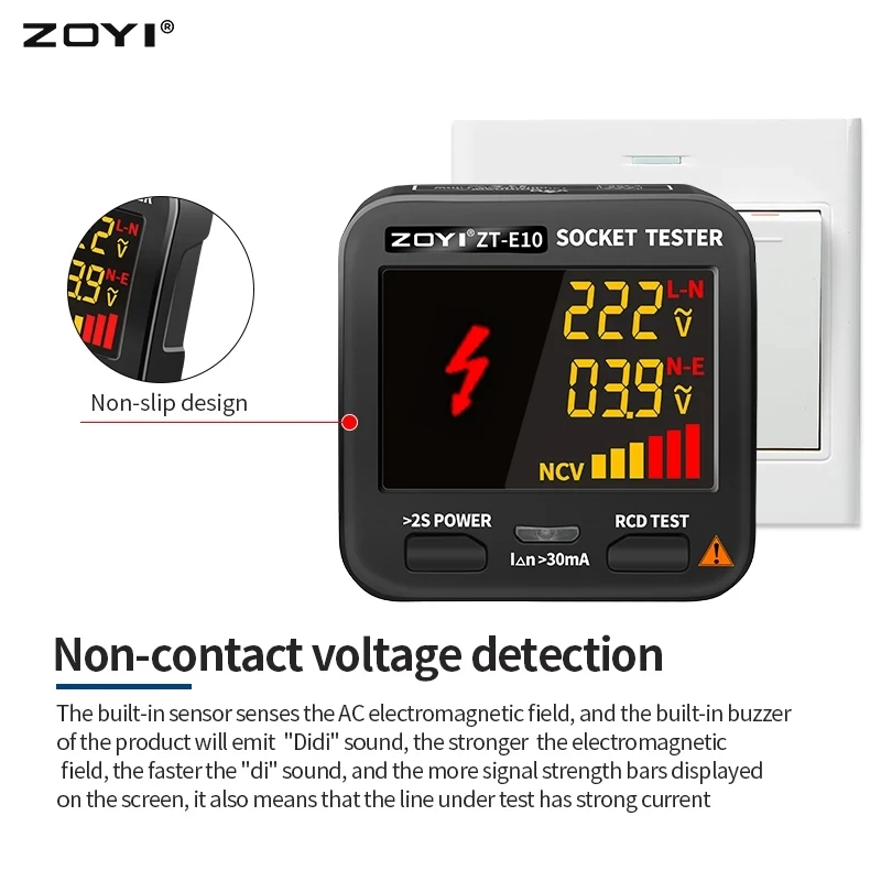 BSIDE EBTN LCD Outlet Tester 3 Results Display Non-Contact Voltage Det