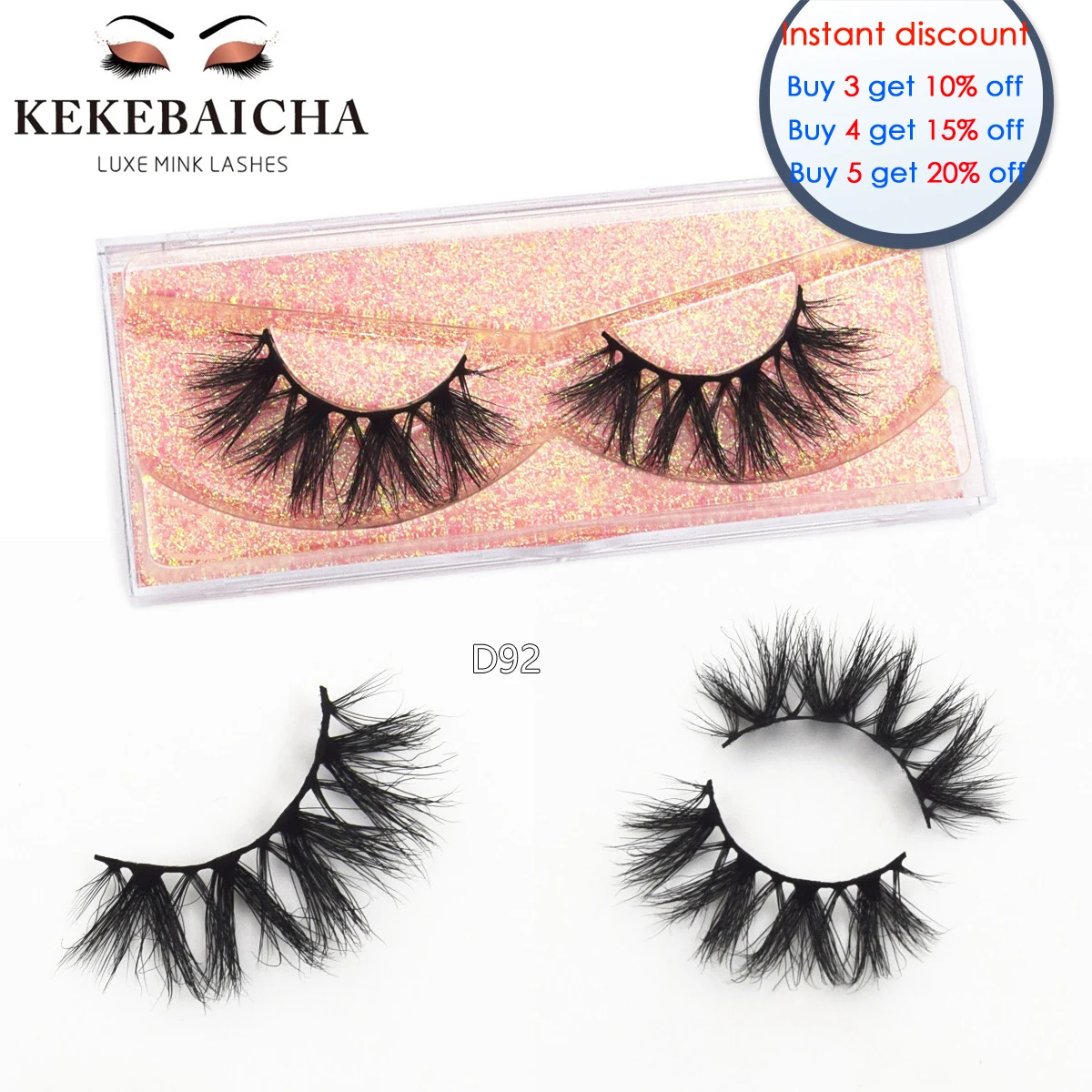 

KEKEBAICHA medium volume 3d mink lashes crisscross long false eyelash cruelty-free mink eyelashes handmade cotton band eye lash