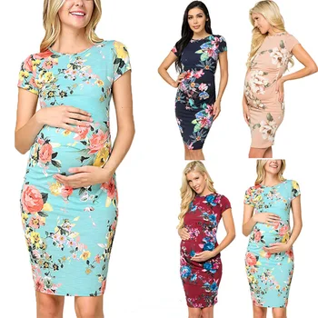 

2020 New Summer Women's Maternity Dress Short sleeve Pregnancy Dress Sexy Floral Print Dress Creative Pregnant Women Dresses