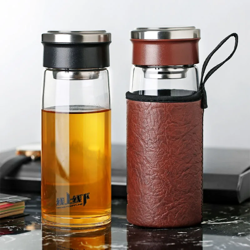 Glass Water Bottle WIth Stainless Steel Tea Filter Bottles Leakproof With Portable Cup Sets 500ML | Дом и сад