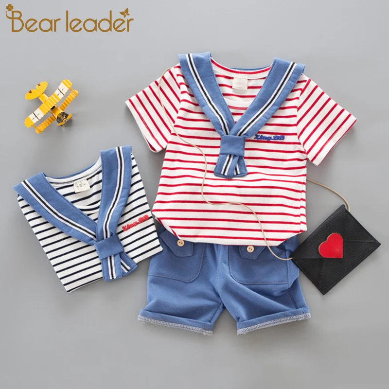 Bear Leader Boys Clothes 2020 Summer Navy Style Toddler Boy Striped T-shirts+Shorts 2Pcs Set for Children Clothing |