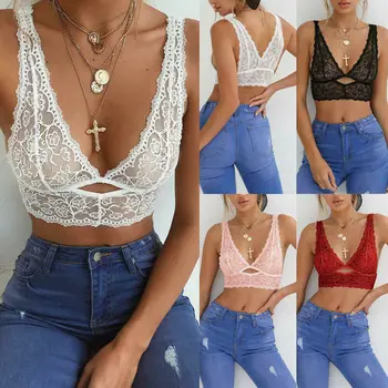 

Women Solid Bralette Bustier Lace Crop Top Bra Shirt Vest Seamless Underwear