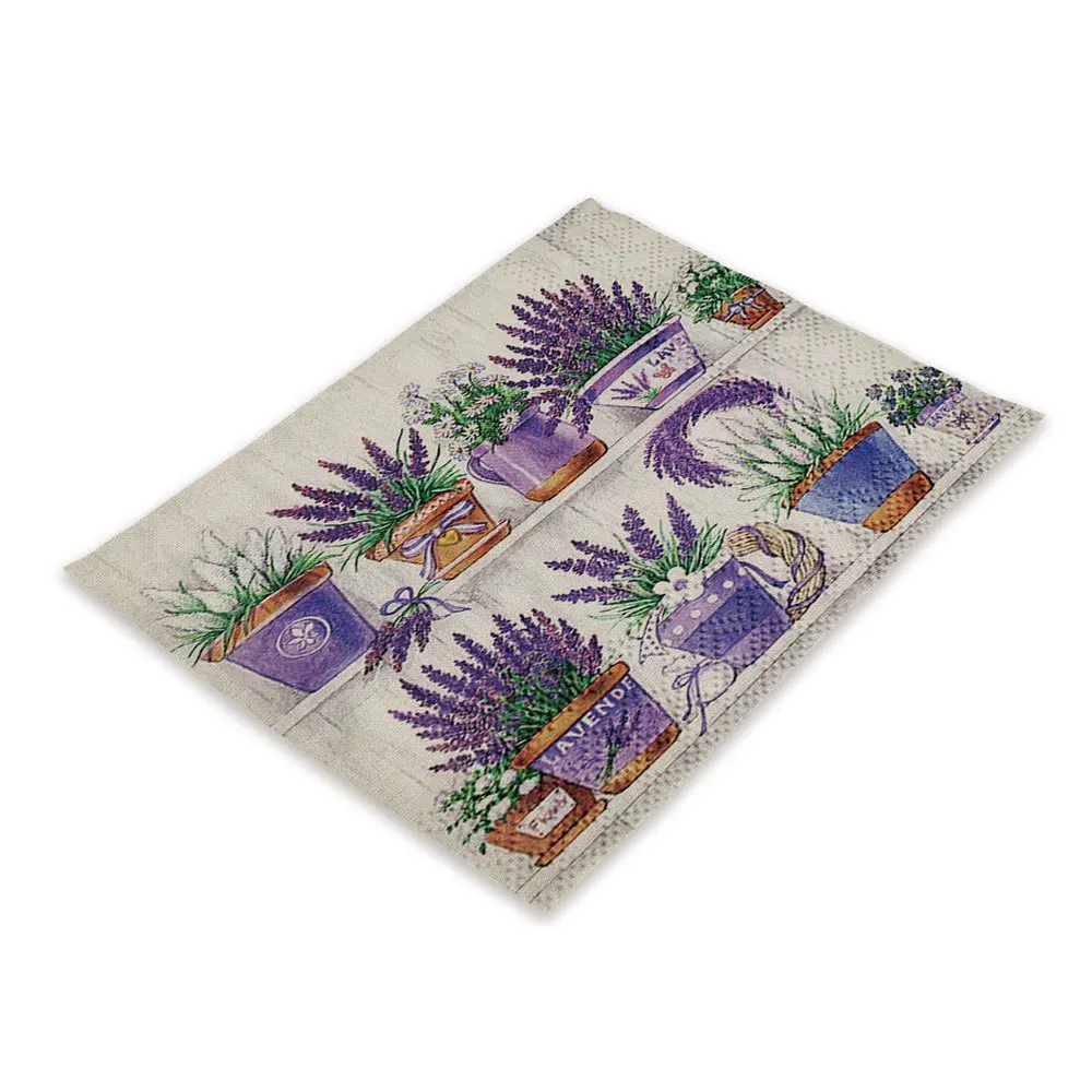 2PCS Flower Table Napkins Provence Lavender Pad On The Table Pad Linen Retro Decor Mug Cup Dish Mat Table Mats Kitchen Placemat